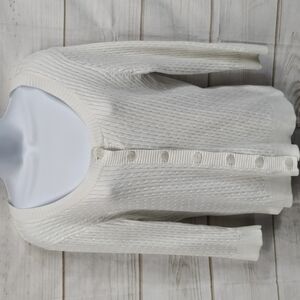 𝅺willi Smith White Cable Knit Cardigan Button-Up 3/4 Sleeve Sweater Size Medium